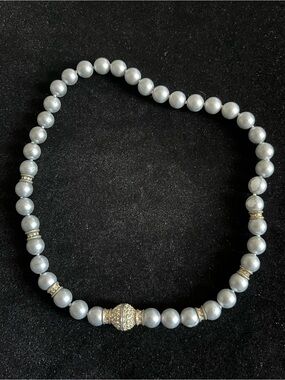 🌈 3/$10 Vtg Toyo Silver Genuine Pearl Necklace with Rhinestone Accent Closure